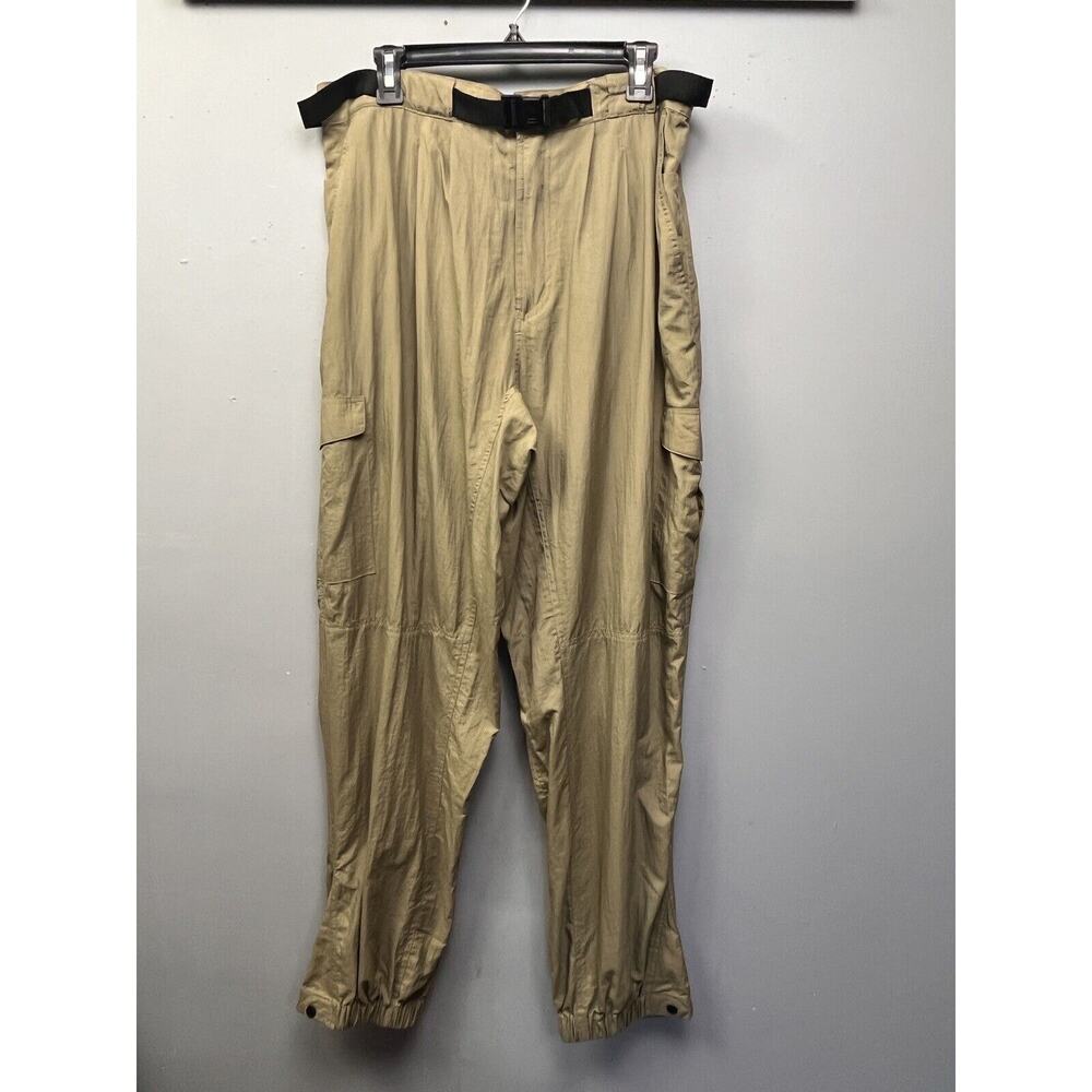 Moose Creek Nylon Cargo Pants Mens XL 36 Green Drawstring Zipper‎ Button Jogger